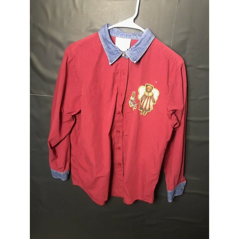 Vintage The Quacker Factory Long Sleeve Denim Collar And Cuffs. SZ Med, Maroon
